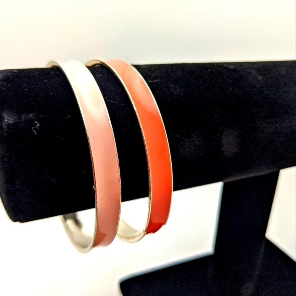 Stackable Salmon Enamel Bangles Duo - image 6